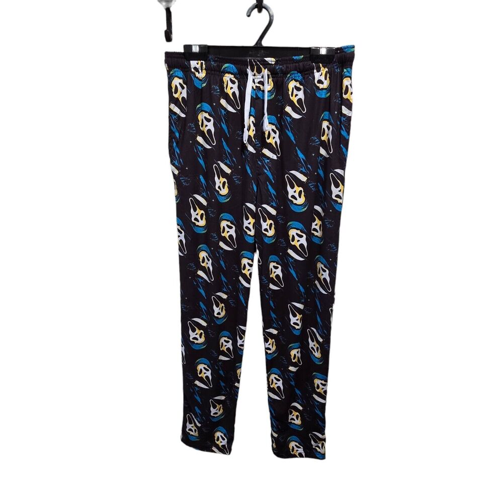 Scream Mens Ghostface All Over Print Sleep Pajama Pants Black Drawstring‎ Medium
